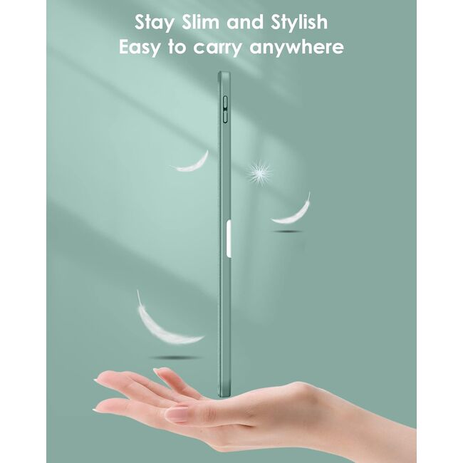 Husa pentru iPad 11 2025 11 inch Soft Shell cu functie wake-up/sleep si compartiment pentru Apple Pen, tip stand, protectie 360, verde inchis