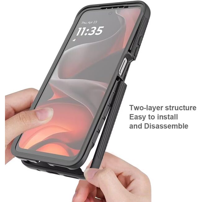 Pachet 360: Husa cu folie integrata pentru Motorola Moto G15 / Moto G15 Power / Moto E15 / Moto G05 fata-spate Defense360 - negru