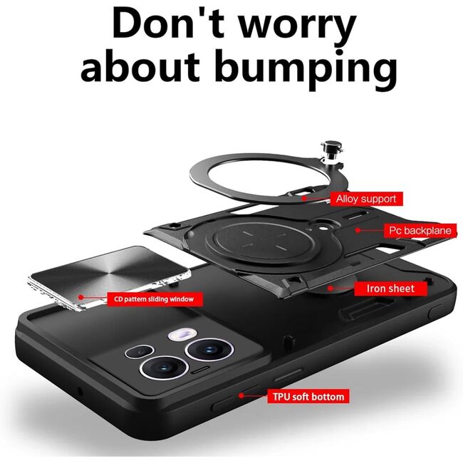 Husa pentru  Oppo Reno 13 Pro cu protecție pentru cameră și suport magnetic integrat Ring Shockproof, Mov