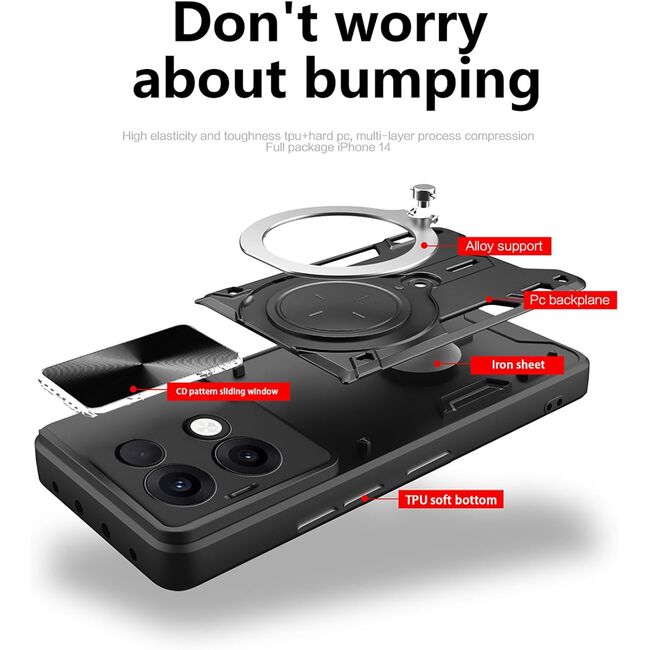 Husa pentru  Oppo Reno 13 cu protecție pentru cameră și suport magnetic integrat Ring Shockproof, Albastru
