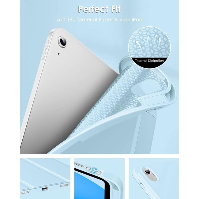 Husa pentru iPad 11 2025 11 inch Soft Shell cu functie wake-up/sleep si compartiment pentru Apple Pen, tip stand, protectie 360, sky blue