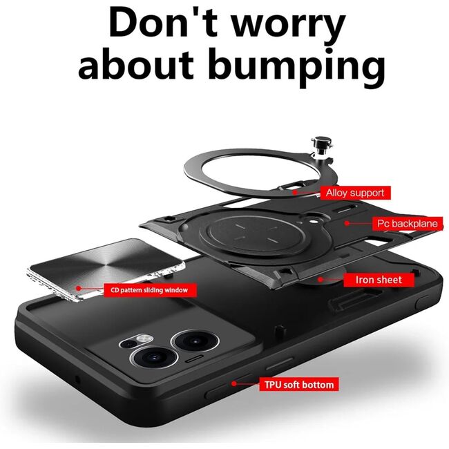 Husa pentru  Oppo Reno 13F, 13FS 4G, 5G cu protecție pentru cameră și suport magnetic integrat Ring Shockproof, Roz