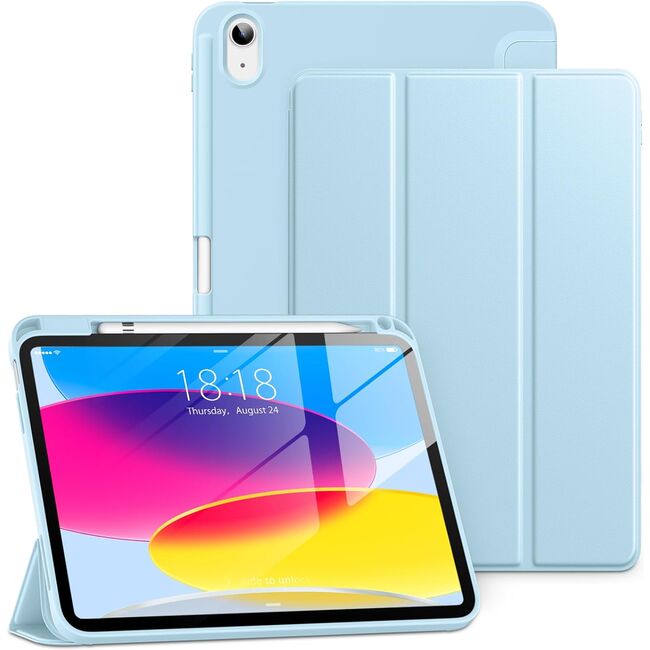 Husa pentru iPad 11 2025 11 inch Soft Shell cu functie wake-up/sleep si compartiment pentru Apple Pen, tip stand, protectie 360, sky blue
