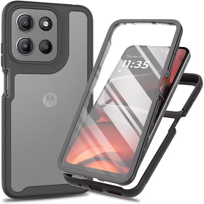 Pachet 360: Husa cu folie integrata pentru Motorola Moto G15 / Moto G15 Power / Moto E15 / Moto G05 fata-spate Defense360 - negru