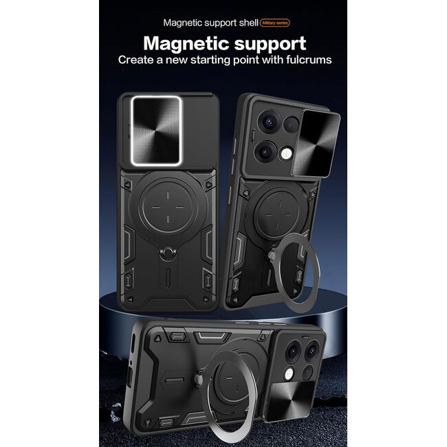 Husa pentru  Oppo Reno 13 cu protecție pentru cameră și suport magnetic integrat Ring Shockproof, Albastru