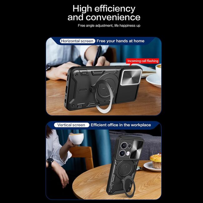Husa pentru  Oppo Reno 13 Pro cu protecție pentru cameră și suport magnetic integrat Ring Shockproof, Mov