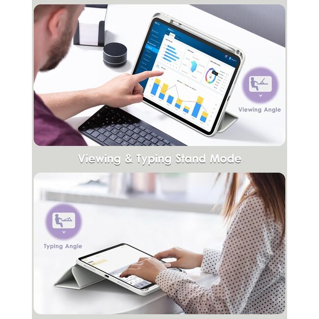 Husa pentru iPad 11 2025 11 inch Soft Shell cu functie wake-up/sleep si compartiment pentru Apple Pen, tip stand, protectie 360, space grey