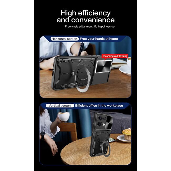 Husa pentru  Oppo Reno 13 cu protecție pentru cameră și suport magnetic integrat Ring Shockproof, Albastru