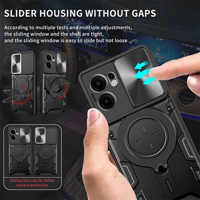 Husa pentru  Oppo Reno 13F, 13FS 4G, 5G cu protecție pentru cameră și suport magnetic integrat Ring Shockproof, Roz