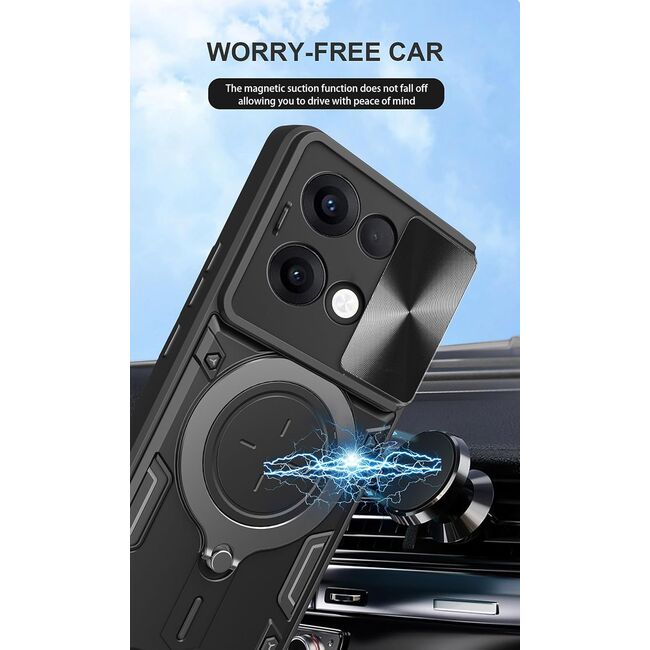 Husa pentru  Oppo Reno 13 cu protecție pentru cameră și suport magnetic integrat Ring Shockproof, Albastru