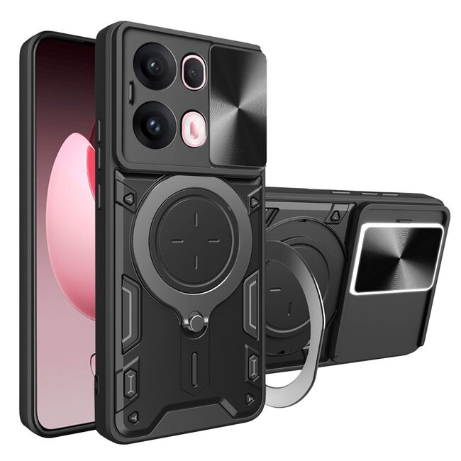 Husa pentru  Oppo Reno 13 Pro cu protecție pentru cameră și suport magnetic integrat Ring Shockproof, Negru
