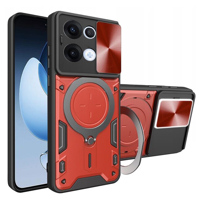 Husa pentru  Oppo Reno 13 cu protecție pentru cameră și suport magnetic integrat Ring Shockproof, Rosu