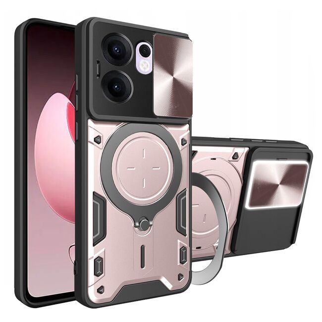 Husa pentru  Oppo Reno 13F, 13FS 4G, 5G cu protecție pentru cameră și suport magnetic integrat Ring Shockproof, Roz