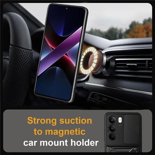 Husa pentru  Realme C75 Ring Armor Kickstand Tough Rugged Cover cu protectie camera, Negru