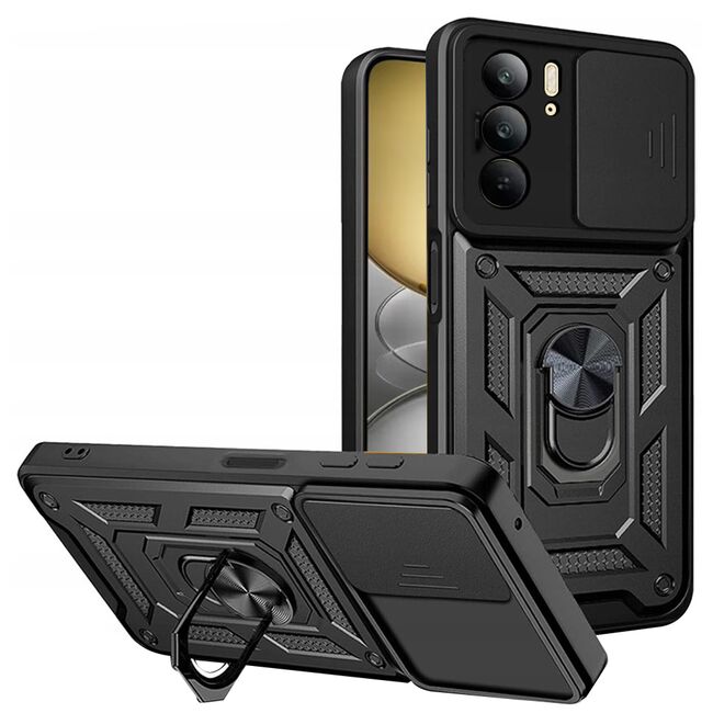 Husa pentru  Realme C75 Ring Armor Kickstand Tough Rugged Cover cu protectie camera, Negru