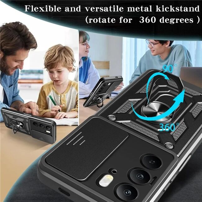 Husa pentru  Realme C75 Ring Armor Kickstand Tough Rugged Cover cu protectie camera, Negru