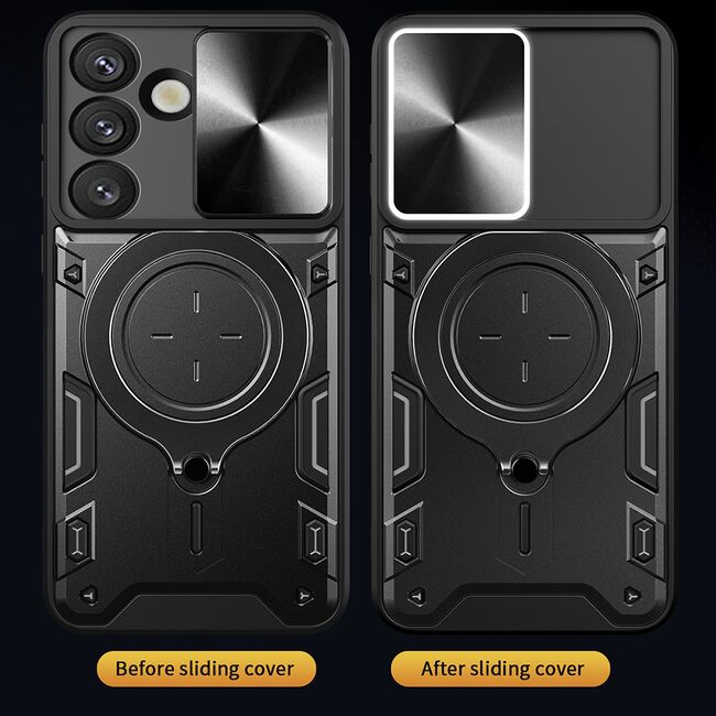 Husa pentru  Samsung Galaxy S25 Edge cu protecție pentru cameră și suport magnetic integrat Ring Shockproof, Albastru inchis