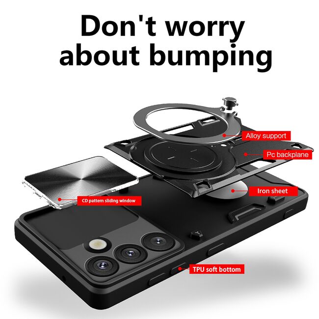 Husa pentru  Samsung Galaxy S25 Edge cu protecție pentru cameră și suport magnetic integrat Ring Shockproof, Mov
