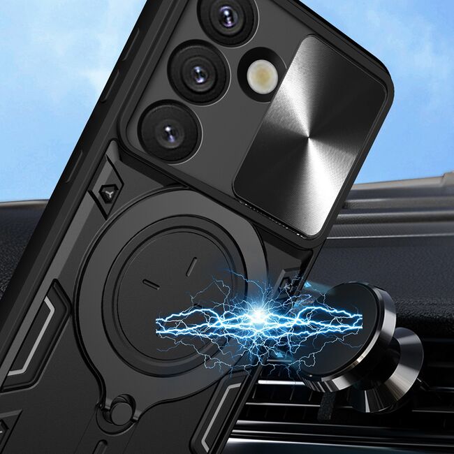 Husa pentru  Samsung Galaxy S25 Edge cu protecție pentru cameră și suport magnetic integrat Ring Shockproof, Rosu