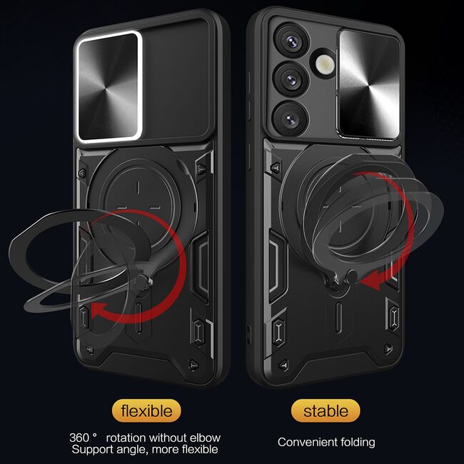 Husa pentru  Samsung Galaxy S25 Edge cu protecție pentru cameră și suport magnetic integrat Ring Shockproof, Rosu