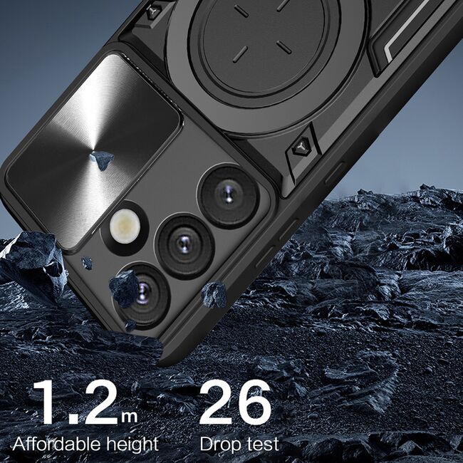 Husa pentru  Samsung Galaxy S25 Edge cu protecție pentru cameră și suport magnetic integrat Ring Shockproof, Rosu