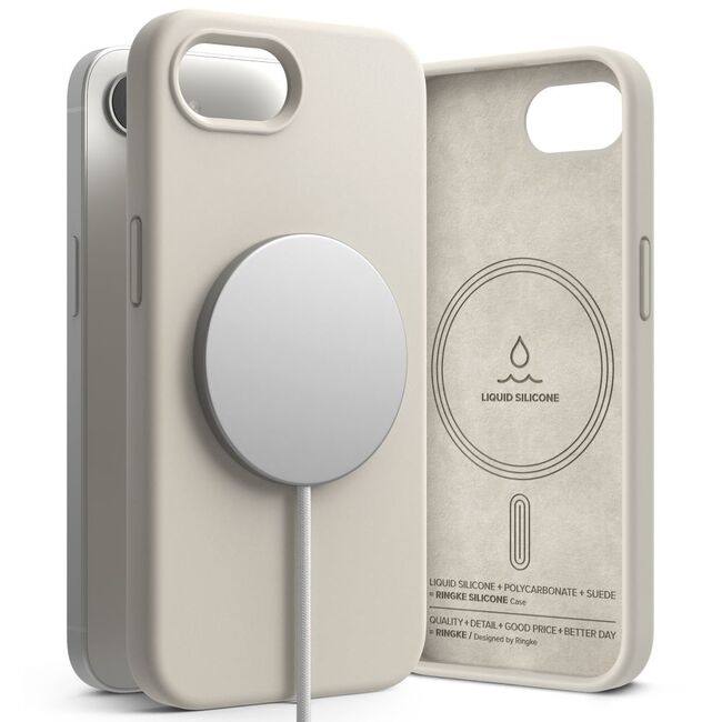 Husa pentru  iPhone 16e Ringke - Silicone Magnetic MagSafe - Crem