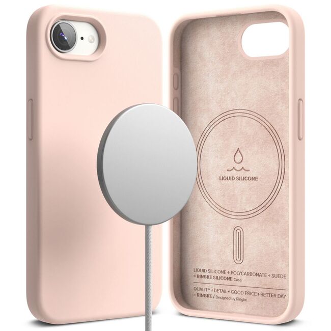 Husa pentru  iPhone 16e Ringke - Silicone Magnetic MagSafe - Roz