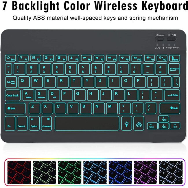 Husa cu tastatura iluminata pentru iPad Air 13 2025 M3 + mouse wireless iluminat LED, negru