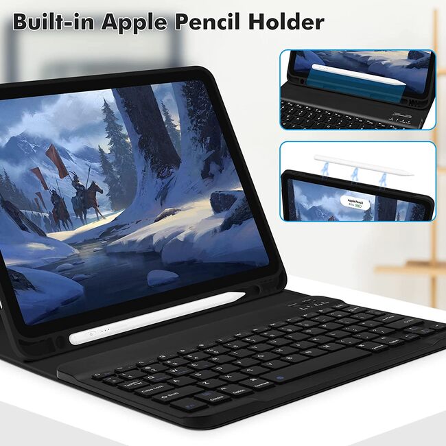 Husa cu tastatura iluminata pentru iPad Air 13 2025 M3 + mouse wireless iluminat LED, negru