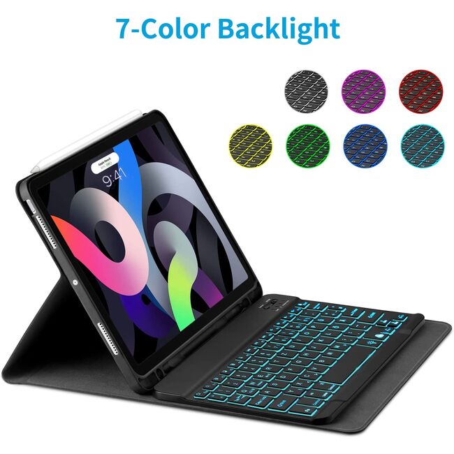 Husa cu tastatura iluminata pentru iPad Air 13 2025 M3 + mouse wireless iluminat LED, negru