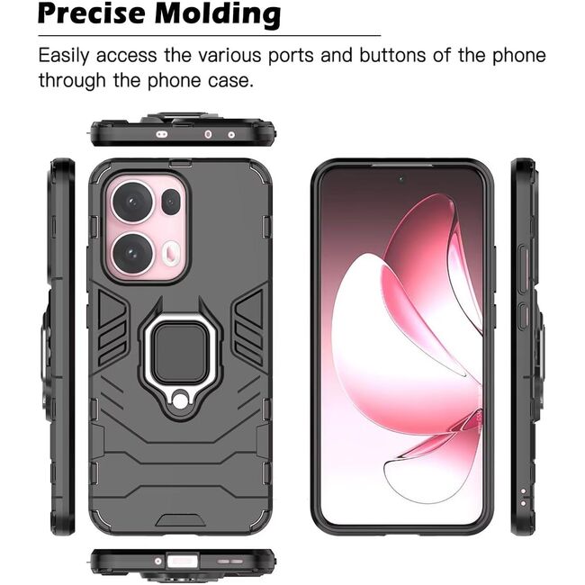 Husa pentru Oppo Reno 13 Pro cu inel Armor Kickstand Tough Rugged Cover - negru