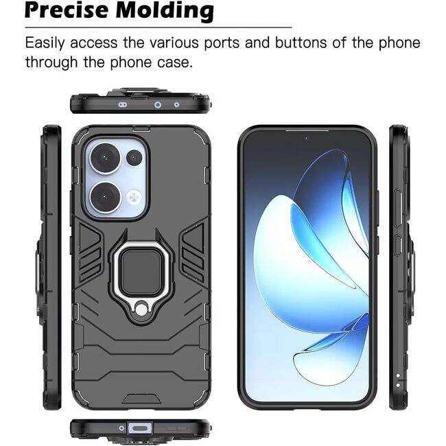 Husa pentru Oppo Reno 13 cu inel Armor Kickstand Tough Rugged Cover - negru