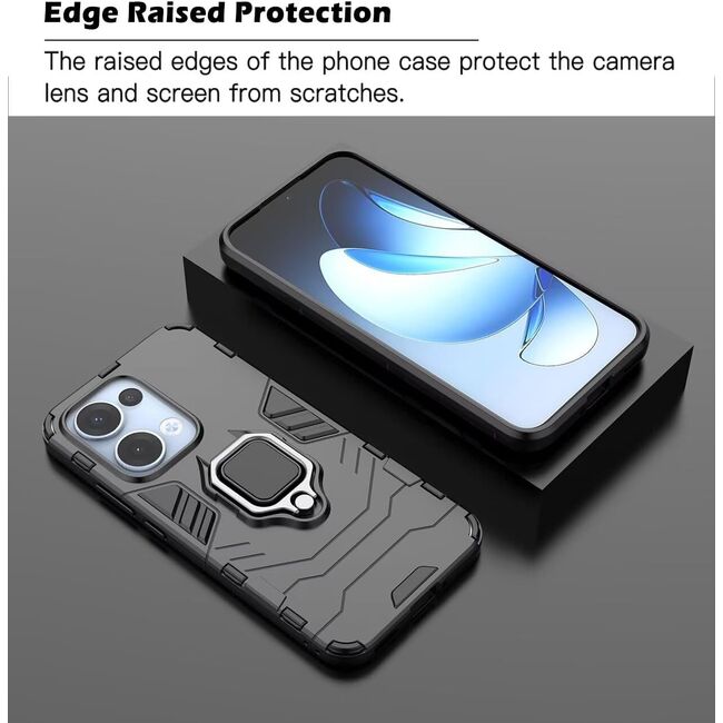 Husa pentru Oppo Reno 13 cu inel Armor Kickstand Tough Rugged Cover - negru
