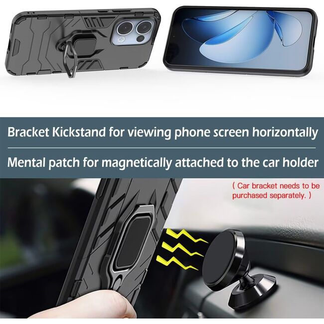Husa pentru Oppo Reno 13 cu inel Armor Kickstand Tough Rugged Cover - negru