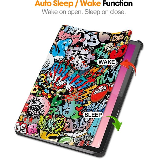 Husa pentru tableta Lenovo Tab P12 12.7 inch functie sleep/wake-up Ultralight de tip stand, graffiti