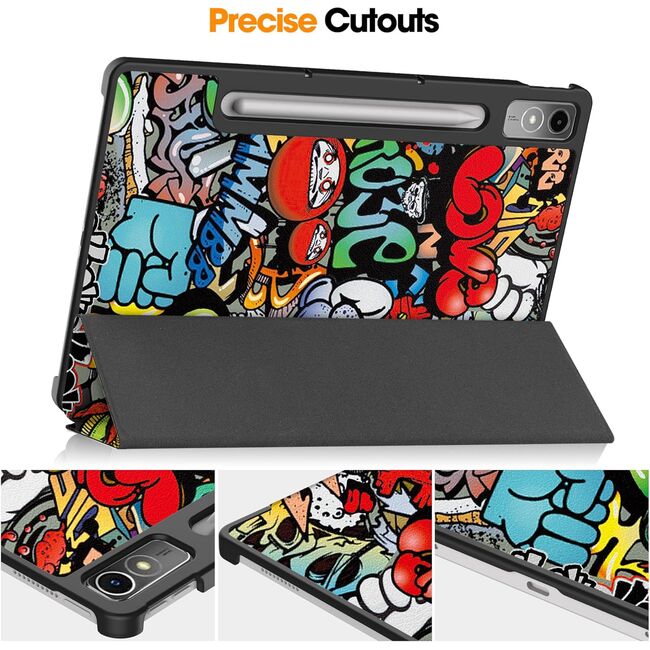 Husa pentru tableta Lenovo Tab P12 12.7 inch functie sleep/wake-up Ultralight de tip stand, graffiti