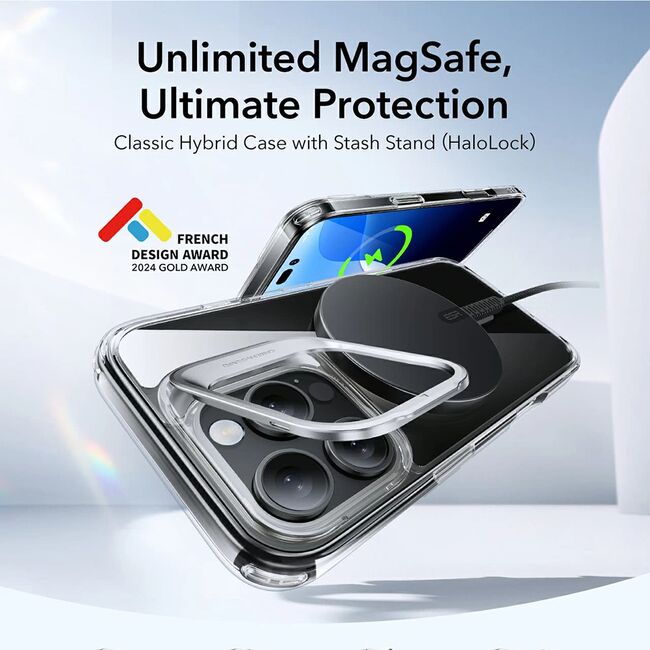 Husa pentru  iPhone 16 Pro Max - ESR Classic Hybrid HaloLock cu Magsafe si Kickstand - space grey