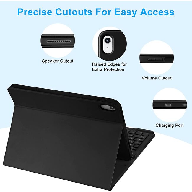 Husa pentru iPad 11 2025 cu tastatura iluminata wireless detasabila RGB 7 lights, Bluetooth, USB Type-C, functie stand si slot stylus + mouse wireless iluminat LED, negru