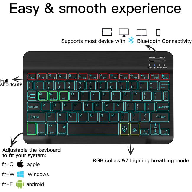 Husa pentru iPad 11 2025 cu tastatura iluminata wireless detasabila RGB 7 lights, Bluetooth, USB Type-C, functie stand si slot stylus + mouse wireless iluminat LED, negru