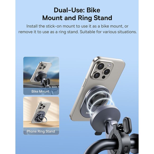 Suport bicicleta magnetic cu stand telefon Baseus  2in1, Bike Mount, Ring Stand, Snap-On, C40569001121-00