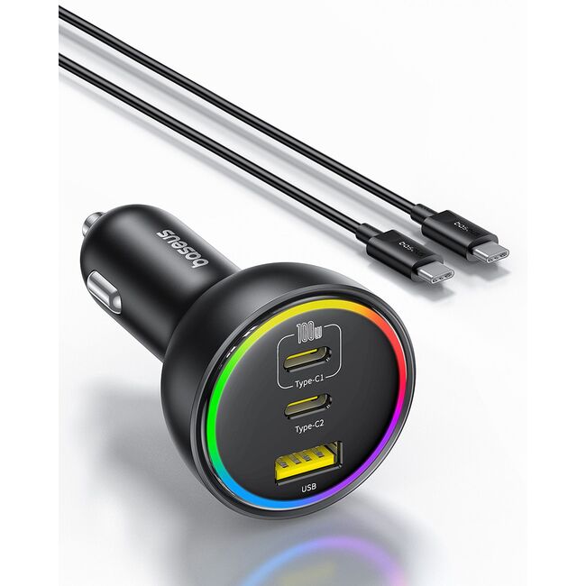 Incarcator auto 2x USB-C, USB, 152.5W, Fast Charging, RGB Ambient Light, USB-C Cable Baseus, C00036101111-00