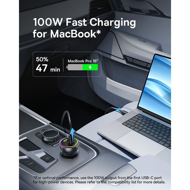 Incarcator auto 2x USB-C, USB, 152.5W, Fast Charging, RGB Ambient Light, USB-C Cable Baseus, C00036101111-00