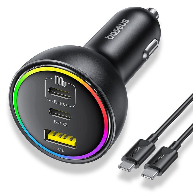 Incarcator auto 2x USB-C, USB, 152.5W, Fast Charging, RGB Ambient Light, USB-C Cable Baseus, C00036101111-00
