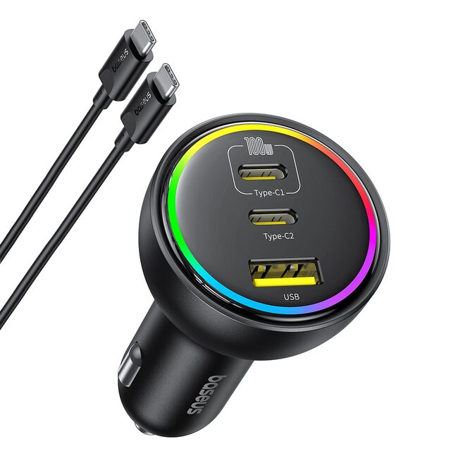 Incarcator auto 2x USB-C, USB, 152.5W, Fast Charging, RGB Ambient Light, USB-C Cable Baseus, C00036101111-00