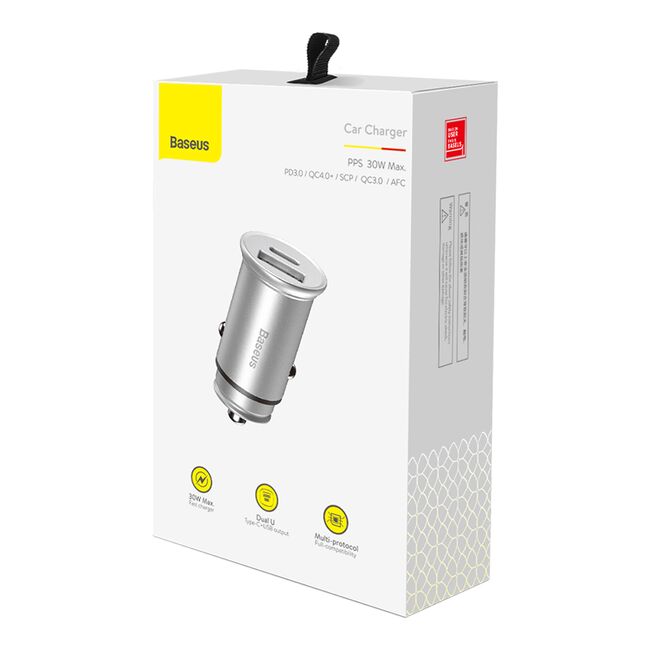 Incarcator auto bricheta Type-C, USB, PPS 30W, Baseus, CCALL-BS0S, argintiu