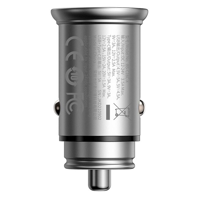 Incarcator auto bricheta Type-C, USB, PPS 30W, Baseus, CCALL-BS0S, argintiu