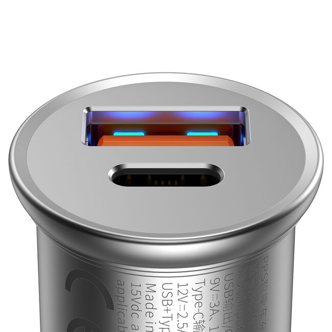 Incarcator auto bricheta Type-C, USB, PPS 30W, Baseus, CCALL-BS0S, argintiu