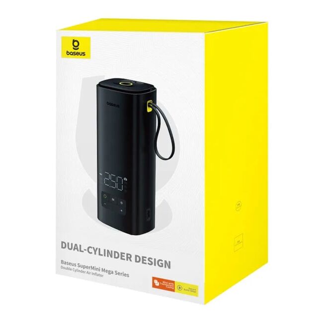 Mini compresor auto portabil display digital Double Cylinder, LED Digital Display, Faster Inflation Baseus, negru