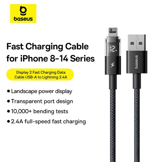 Cablu incarcare iPhone 2.4A Baseus, negru, 2m, P10382700121-01
