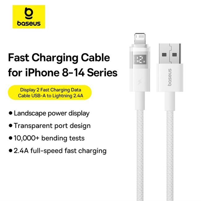 Cablu incarcare iPhone 2.4A Baseus,alb , P10382700211-01